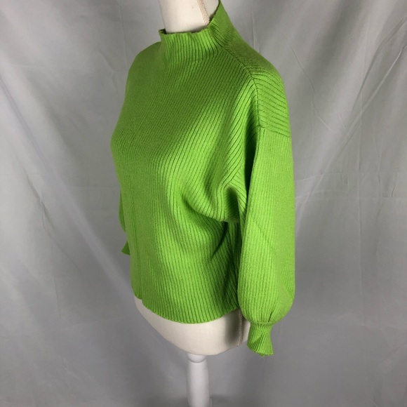 Line+Dot Neon Green Alder Sweater Balloon Sleeve Cowl Neck - Picture 3 of 9